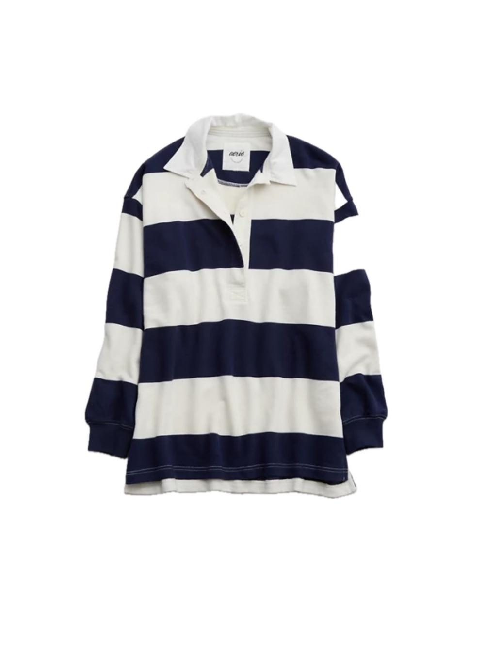 Aerie Prep Rally Rugby Cotton Sweatshirt - Navy, Size S